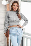 Round Neck Long Sleeve Cropped Sweater - Trendsi - Flyclothing LLC