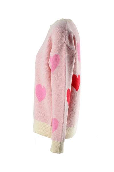 Heart Round Neck Droppped Shoulder Sweater - Trendsi - Flyclothing LLC