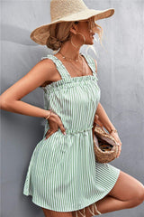 Striped Frill Trim Square Neck Dress - Trendsi - Flyclothing LLC