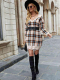 Plaid Distressed V-Neck Sweater Dress - Trendsi