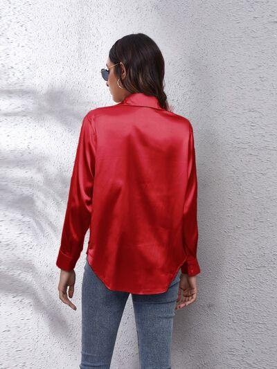 Button Up Collared Neck Long Sleeve Shirt - Trendsi