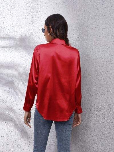Button Up Collared Neck Long Sleeve Shirt - Trendsi - Flyclothing LLC