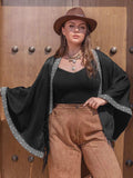 Plus Size Geometric Open Front Fringe Hem Cardigan - Trendsi