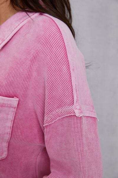 Quarter Button Dropped Shoulder Sweatshirt - Trendsi - Flyclothing LLC