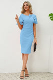 Slit Round Neck Flutter Sleeve Dress - Trendsi