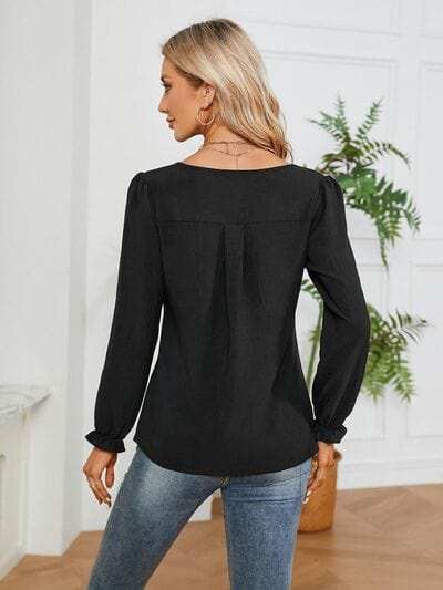 Notched Flounce Sleeve Blouse - Trendsi - Flyclothing LLC