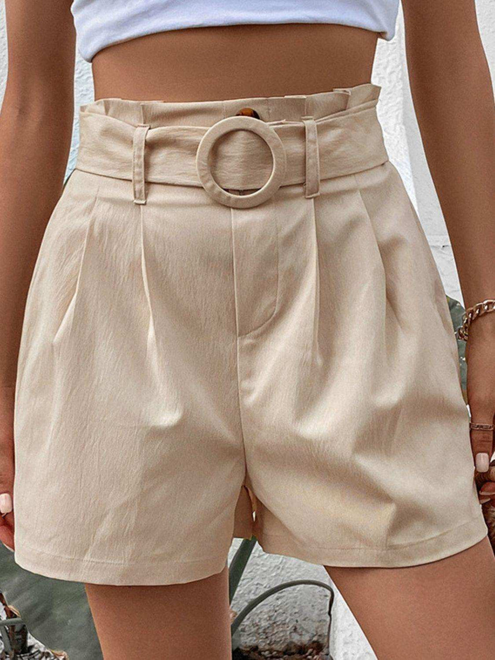 Belted Shorts with Pockets - Trendsi - Flyclothing LLC