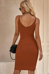 Ribbed Sleeveless V-Neck Dress - Trendsi