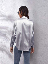Button Up Collared Neck Long Sleeve Shirt - Trendsi - Flyclothing LLC