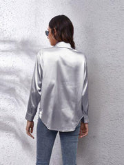 Button Up Collared Neck Long Sleeve Shirt - Trendsi