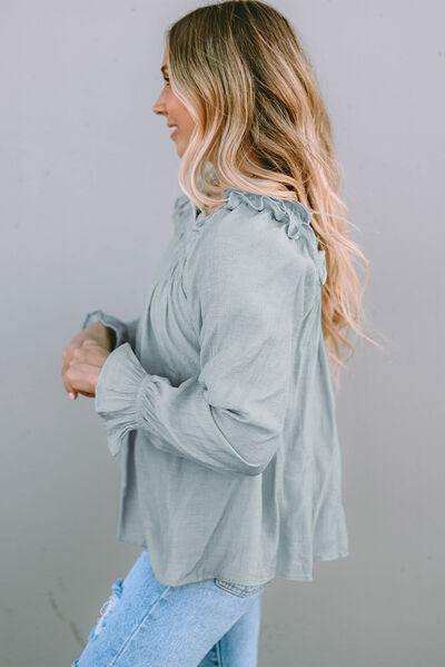 Frill Trim Flounce Sleeve Blouse - Trendsi - Flyclothing LLC