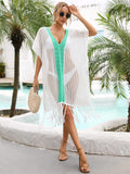 Contrast Fringe Trim Openwork Cover-Up Dress - Trendsi