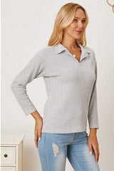 Collared Neck Dropped Shoulder T-Shirt - Trendsi - Flyclothing LLC