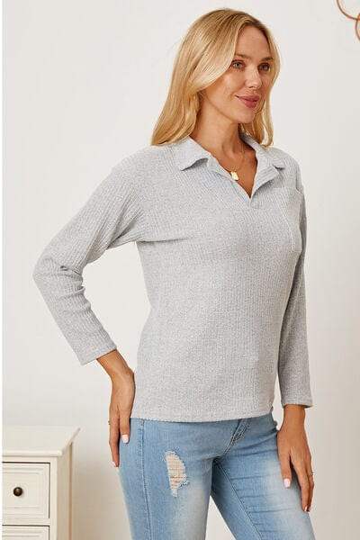 Collared Neck Dropped Shoulder T-Shirt - Trendsi - Flyclothing LLC