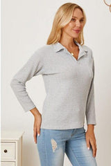Collared Neck Dropped Shoulder T-Shirt - Trendsi