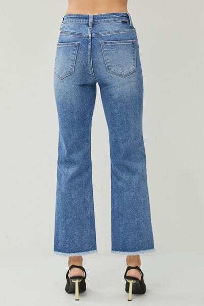 RISEN High Waist Raw Hem Slit Straight Jeans - Trendsi - Flyclothing LLC