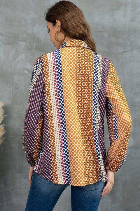 Printed Collared Neck Long Sleeve Shirt - Trendsi - Flyclothing LLC