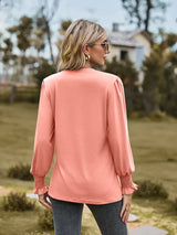 Notched Neck Flounce Sleeve Blouse - Trendsi - Flyclothing LLC