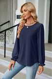 Round Neck Flounce Sleeve Blouse - Trendsi - Flyclothing LLC