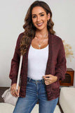 Waffle-knit Pocketed Open Front Cardigan - Trendsi - Flyclothing LLC
