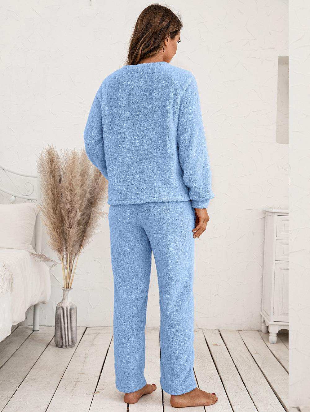 Teddy Long Sleeve Top and Pants Lounge Set - Trendsi - Flyclothing LLC