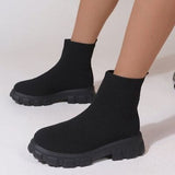 Mesh Round Toe Platform Boots - Trendsi