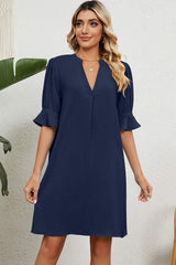Notched Flounce Sleeve Mini Dress - Trendsi - Flyclothing LLC