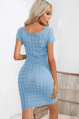 Decorative Button Round Neck Short Sleeve Sweater Dress - Trendsi - Flyclothing LLC