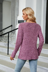 Buttoned Long Sleeve Slit Top - Trendsi