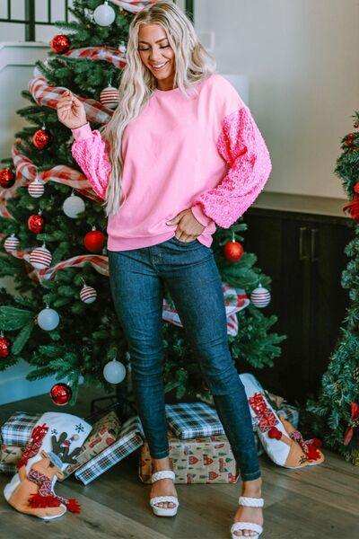 Sequin Round Neck Dropped Shoulder Sweatshirt - Trendsi - Flyclothing LLC