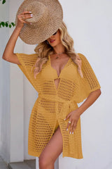 Openwork Tie Waist Cover Up - Trendsi - Flyclothing LLC