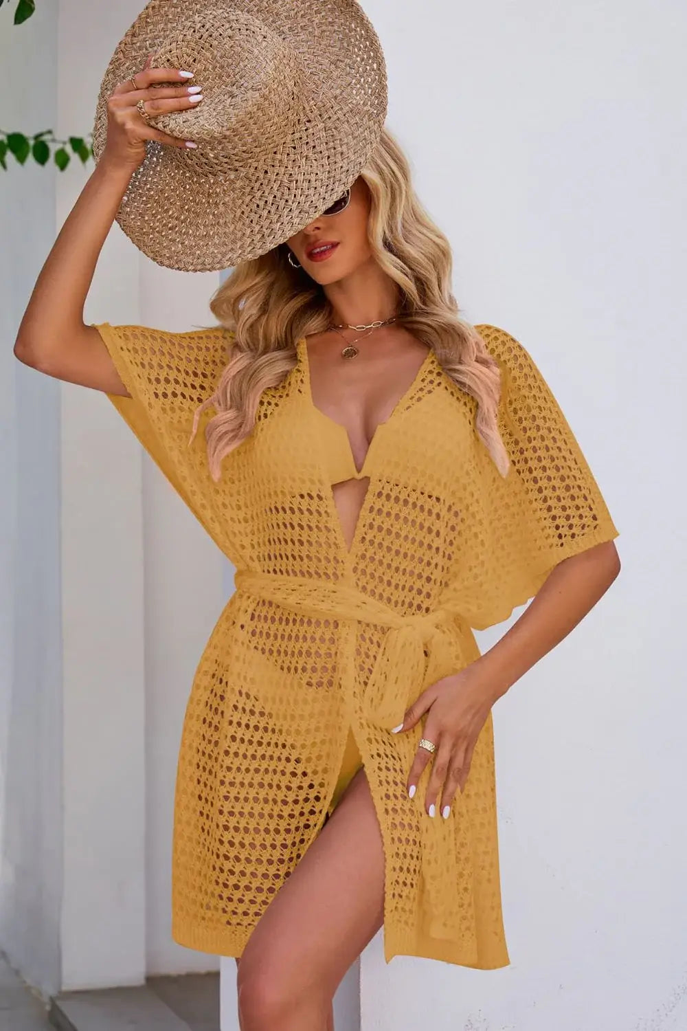 Openwork Tie Waist Cover Up - Trendsi - Flyclothing LLC