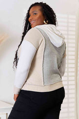 Double Take Color Block Exposed Seam Drawstring Hoodie - Trendsi - Flyclothing LLC