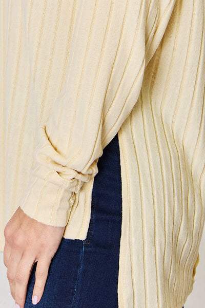 Basic Bae Full Size Ribbed Round Neck Slit T-Shirt - Trendsi - Flyclothing LLC