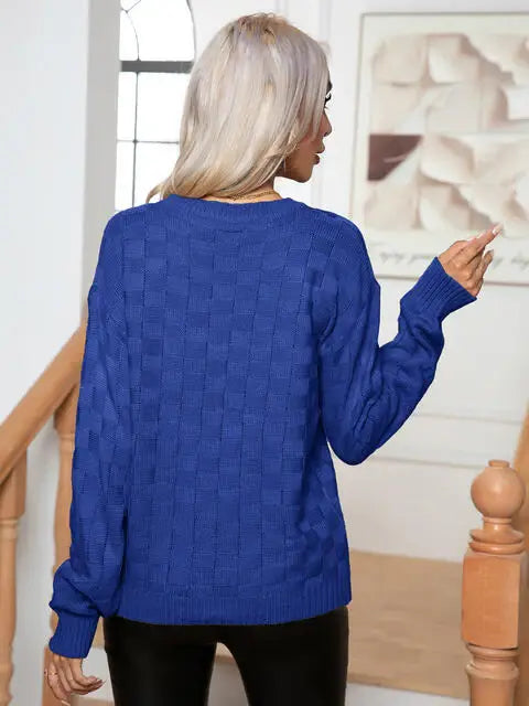 Round Neck Drop Shoulder Sweater - Trendsi - Flyclothing LLC