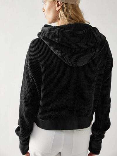 Waffle-Knit Dropped Shoulder Hooded Jacket - Trendsi - Flyclothing LLC