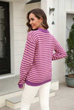 Striped Round Neck Dropped Shoulder Sweater - Trendsi - Flyclothing LLC