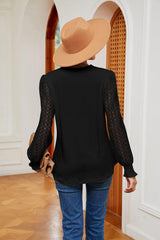 Contrast V-Neck Long Sleeve Blouse - Trendsi