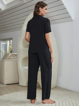 Short Sleeve Shirt, Bralette, and Pants Lounge Set - Trendsi - Flyclothing LLC