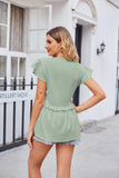 Buttoned V-Neck Ruffle Trim Top - Trendsi