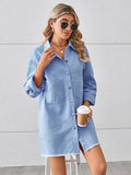 Raw Hem Button Up Denim Dress - Trendsi