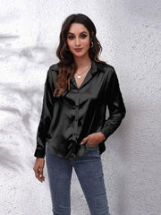 Button Up Collared Neck Long Sleeve Shirt - Trendsi
