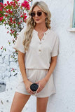 Notched Button Detail Dropped Shoulder Top and Shorts Set - Trendsi - Flyclothing LLC