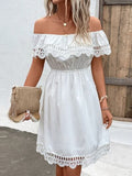 Ruched Lace Detail Off-Shoulder Dress - Trendsi