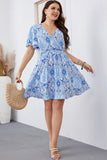 Plus Size Surplice Neck Flutter Sleeve Dress - Trendsi
