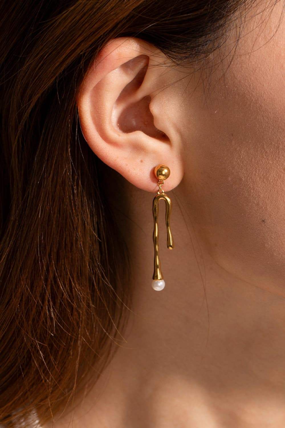 Synthetic Pearl 18K Gold-Plated Dangle Earrings - Trendsi - Flyclothing LLC