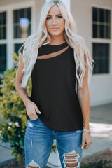 Round Neck Cutout Top - Trendsi