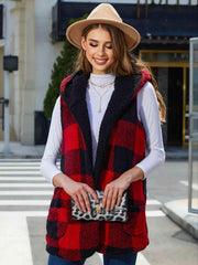 Plaid Hooded Vest - Trendsi