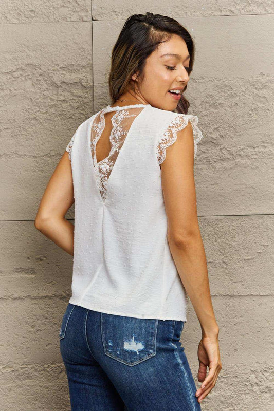 V-Neck Lace Trim Tank Top - Trendsi - Flyclothing LLC