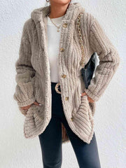 Button Down Hooded Coat - Trendsi